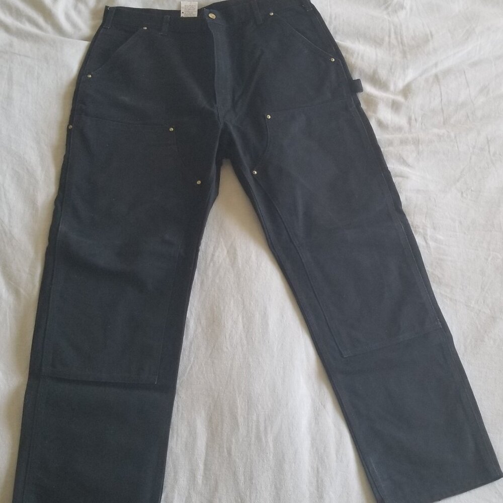 Carhartt Black Loose Fit Firm Duck Double-Front Utility Work Pants 38x32